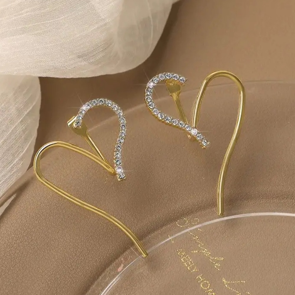 NEW Gold 14k diamond Heart Modern Earrings - Picture 4 of 7